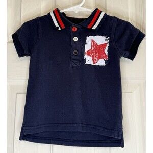 Boys Rock Baby Boys Polo Shirt 12M Navy with Red Star Design, EUC